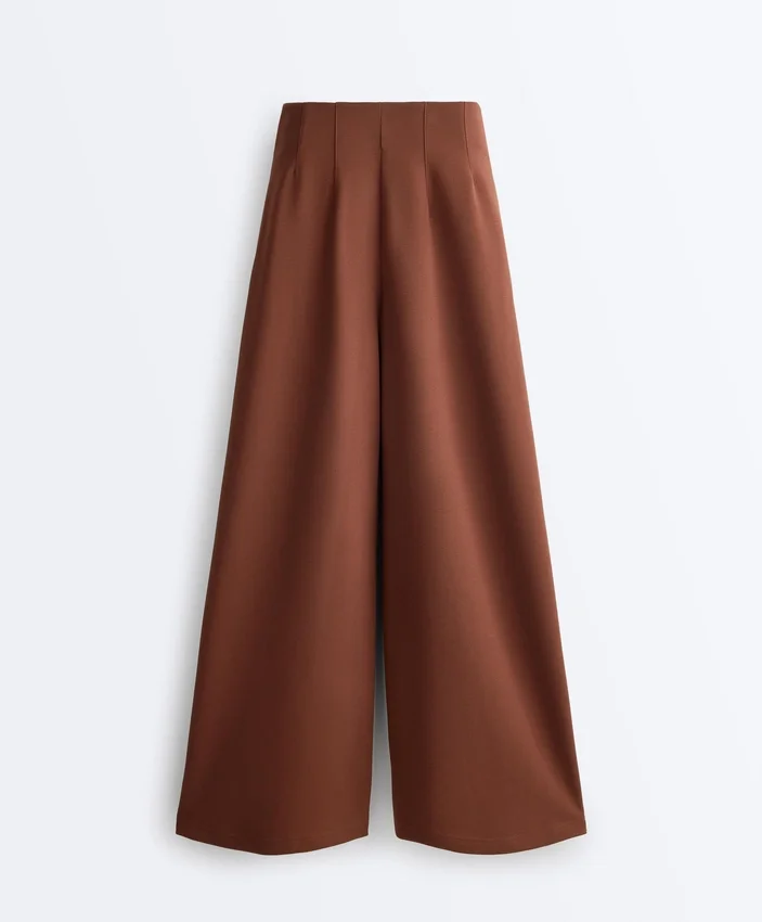 Pantaloni cu croi larg și talie înaltă din bumbac piqué Pantaloni cu croi larg și talie înaltă din bumbac piqué