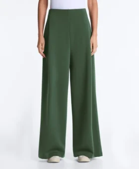 Pantaloni cu talie înaltă, croi larg, din țesătură de sargă, cu pliuri Pantaloni cu talie înaltă, croi larg, din țesătură de sargă, cu pliuri
