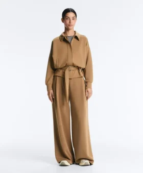 Pantaloni cu talie înaltă, croi larg, din țesătură de sargă, cu pliuri Pantaloni cu talie înaltă, croi larg, din țesătură de sargă, cu pliuri