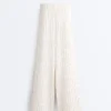 Pantaloni cu talie înaltă, croi larg și dungi fine, cu textură Soft Touch Pantaloni cu talie înaltă, croi larg și dungi fine, cu textură Soft Touch