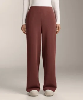 Pantaloni cu talie înaltă din material rib, cu modal Soft Touch la atingere