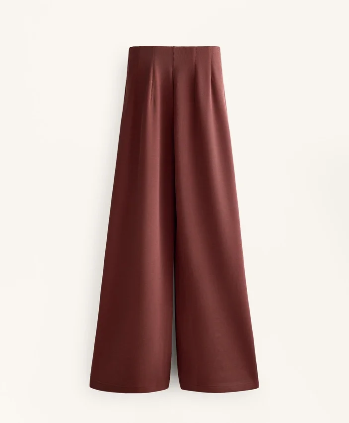Pantaloni cu talie înaltă din material rib, cu modal Soft Touch la atingere Pantaloni cu talie înaltă din material rib, cu modal Soft Touch la atingere