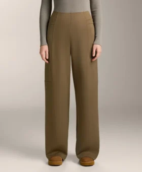 Pantaloni cu talie înaltă și croi drept, cu efect de neopren