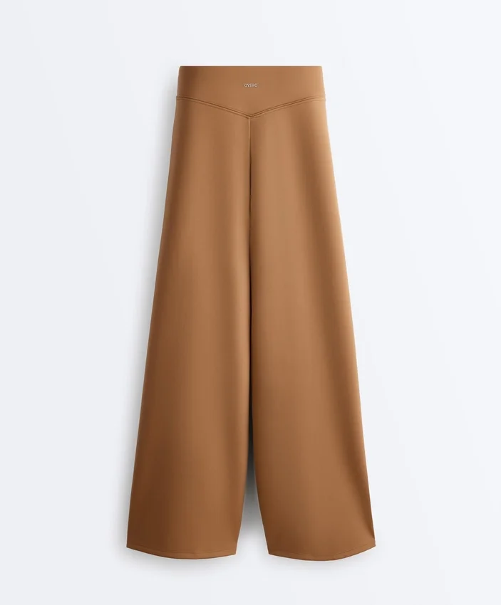 Pantaloni cu talie înaltă și croi larg, cu efect de neopren Pantaloni cu talie înaltă și croi larg, cu efect de neopren
