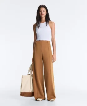 Pantaloni cu talie înaltă și croi larg, cu efect de neopren