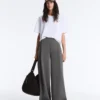 Pantaloni din bumbac piqué cu talie înaltă și croi larg Pantaloni din bumbac piqué cu talie înaltă și croi larg