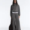 Pantaloni din bumbac piqué cu talie înaltă și croi larg Pantaloni din bumbac piqué cu talie înaltă și croi larg