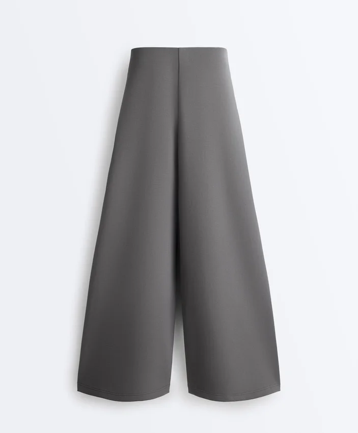 Pantaloni din bumbac piqué cu talie înaltă și croi larg Pantaloni din bumbac piqué cu talie înaltă și croi larg