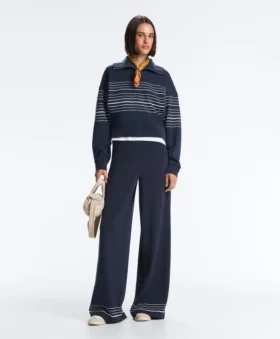 Pantaloni din modal cu textură Soft Touch, cu detalii cu dungi marinărești