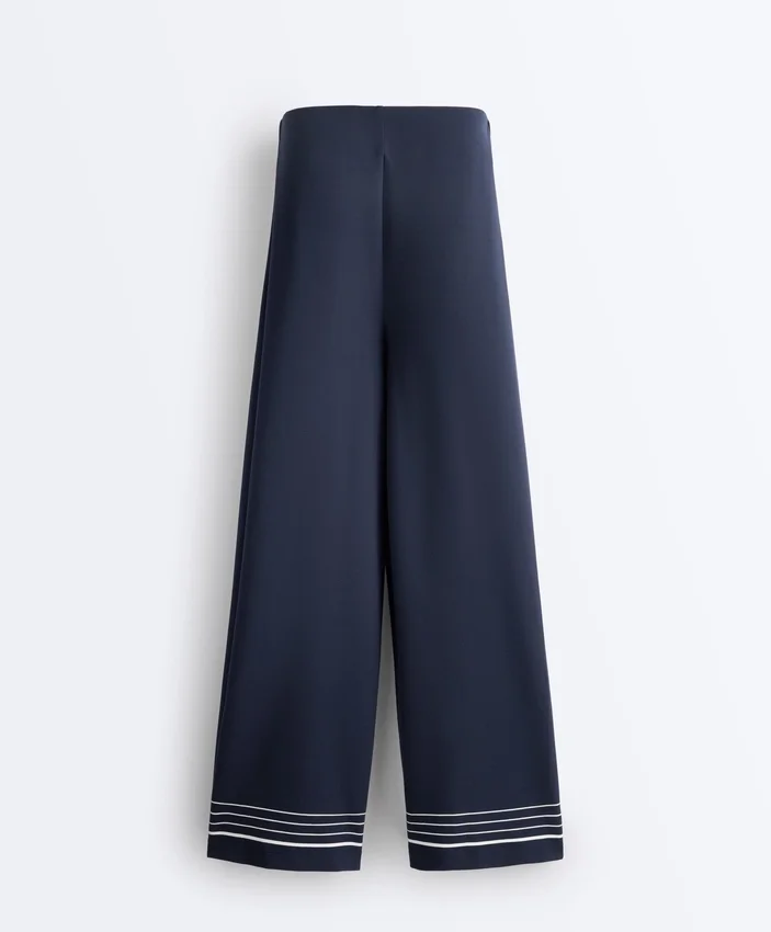 Pantaloni din modal cu textură Soft Touch, cu detalii cu dungi marinărești Pantaloni din modal cu textură Soft Touch, cu detalii cu dungi marinărești