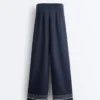 Pantaloni din modal cu textură Soft Touch, cu detalii cu dungi marinărești Pantaloni din modal cu textură Soft Touch, cu detalii cu dungi marinărești
