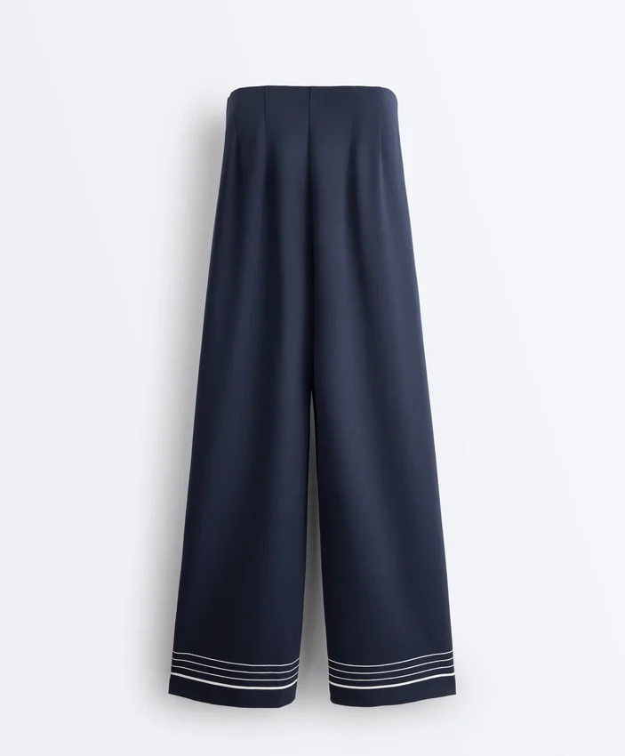 Pantaloni din modal cu textură Soft Touch, cu detalii cu dungi marinărești Pantaloni din modal cu textură Soft Touch, cu detalii cu dungi marinărești
