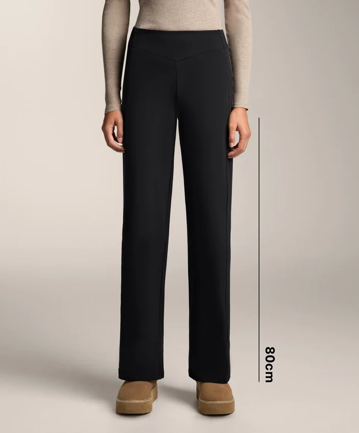 Pantaloni drepți, călduroși, cu talie înaltă Pantaloni drepți, călduroși, cu talie înaltă