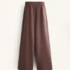 Pantaloni drepți cu croi larg, cu nervuri, din modal periat Pantaloni drepți cu croi larg, cu nervuri, din modal periat