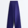 Pantaloni drepți cu croi larg, cu nervuri, din modal periat Pantaloni drepți cu croi larg, cu nervuri, din modal periat