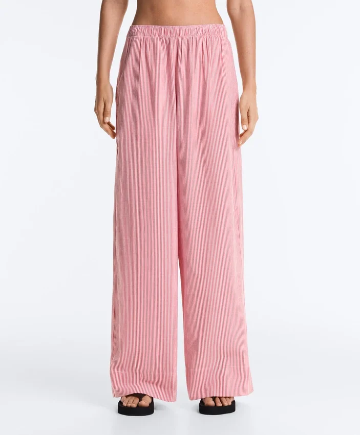 Pantaloni drepți cu dungi, 100% bumbac Pantaloni drepți cu dungi, 100% bumbac