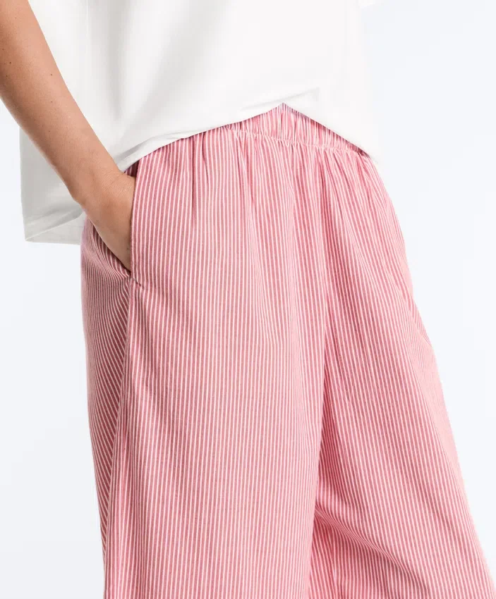 Pantaloni drepți cu dungi, 100% bumbac Pantaloni drepți cu dungi, 100% bumbac