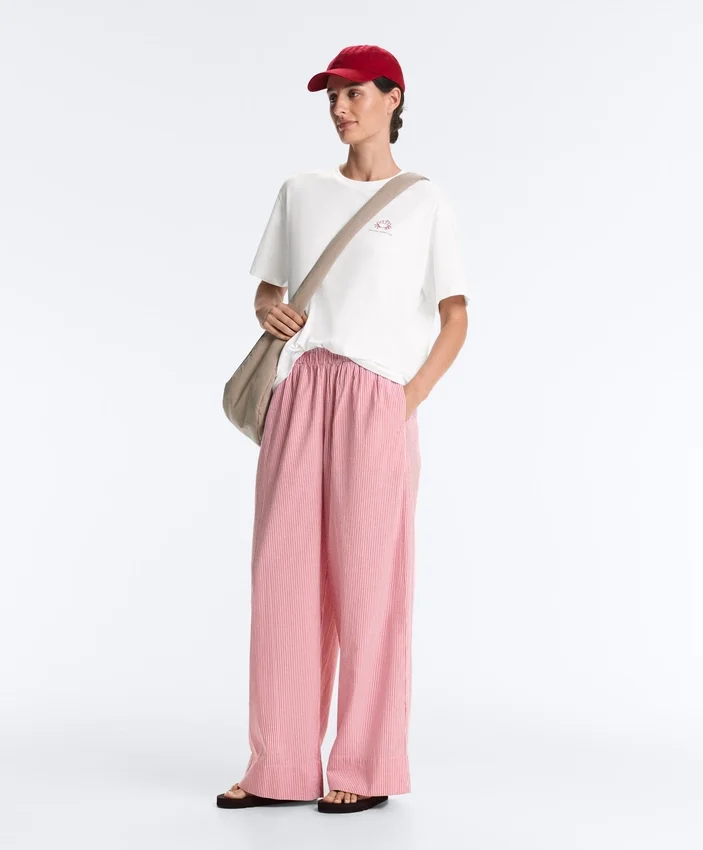 Pantaloni drepți cu dungi, 100% bumbac Pantaloni drepți cu dungi, 100% bumbac