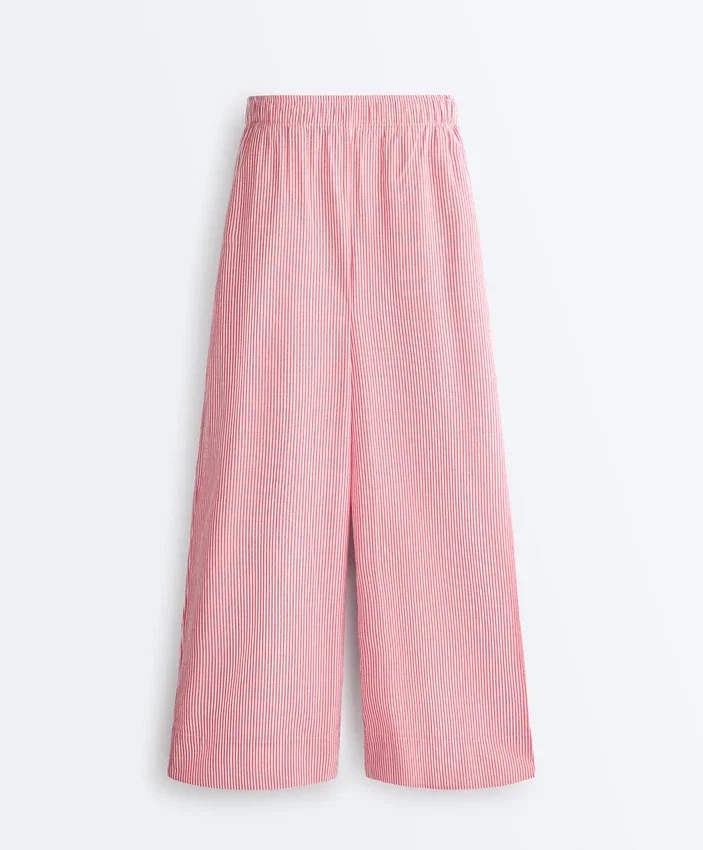 Pantaloni drepți cu dungi, 100% bumbac Pantaloni drepți cu dungi, 100% bumbac