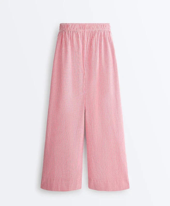 Pantaloni drepți cu dungi, 100% bumbac Pantaloni drepți cu dungi, 100% bumbac