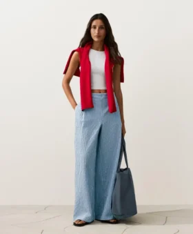 Pantaloni drepți cu dungi din amestec de bumbac