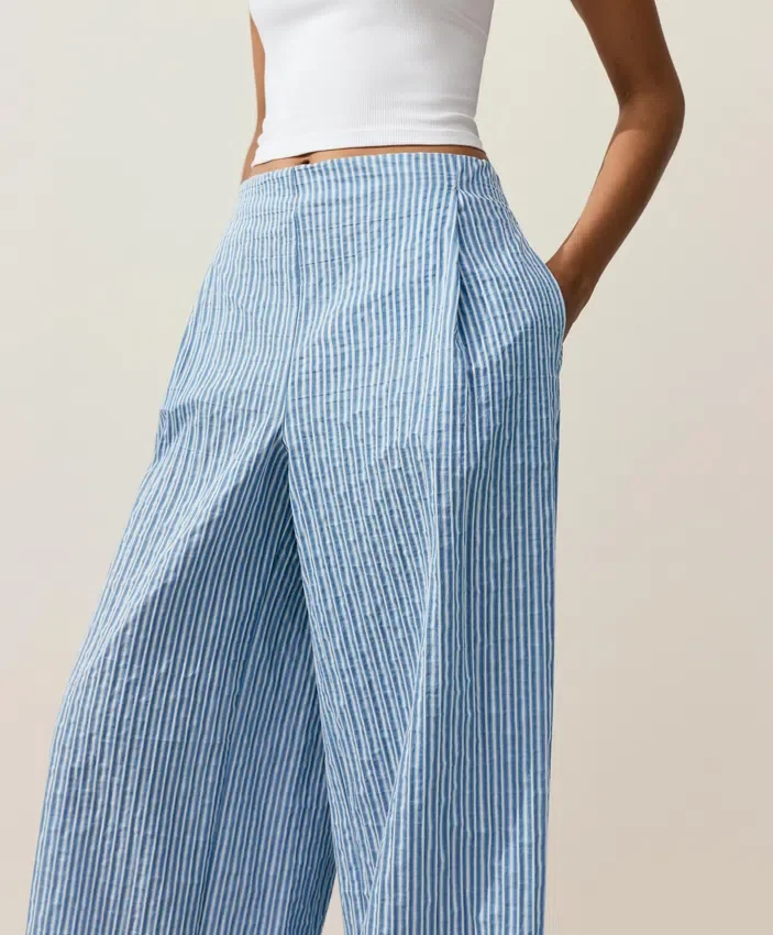 Pantaloni drepți cu dungi din amestec de bumbac Pantaloni drepți cu dungi din amestec de bumbac