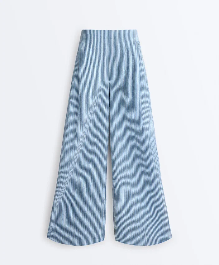 Pantaloni drepți cu dungi din amestec de bumbac Pantaloni drepți cu dungi din amestec de bumbac