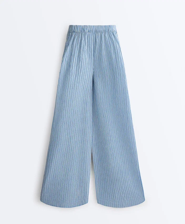 Pantaloni drepți cu dungi din amestec de bumbac Pantaloni drepți cu dungi din amestec de bumbac