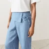 Pantaloni drepți din 100% in, cu talie cu revărsat Pantaloni drepți din 100% in, cu talie cu revărsat