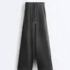 Pantaloni drepți din amestec de bumbac și fleece Pantaloni drepți din amestec de bumbac și fleece