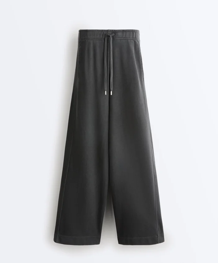 Pantaloni drepți din amestec de bumbac și fleece Pantaloni drepți din amestec de bumbac și fleece