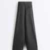 Pantaloni drepți din amestec de bumbac și fleece Pantaloni drepți din amestec de bumbac și fleece