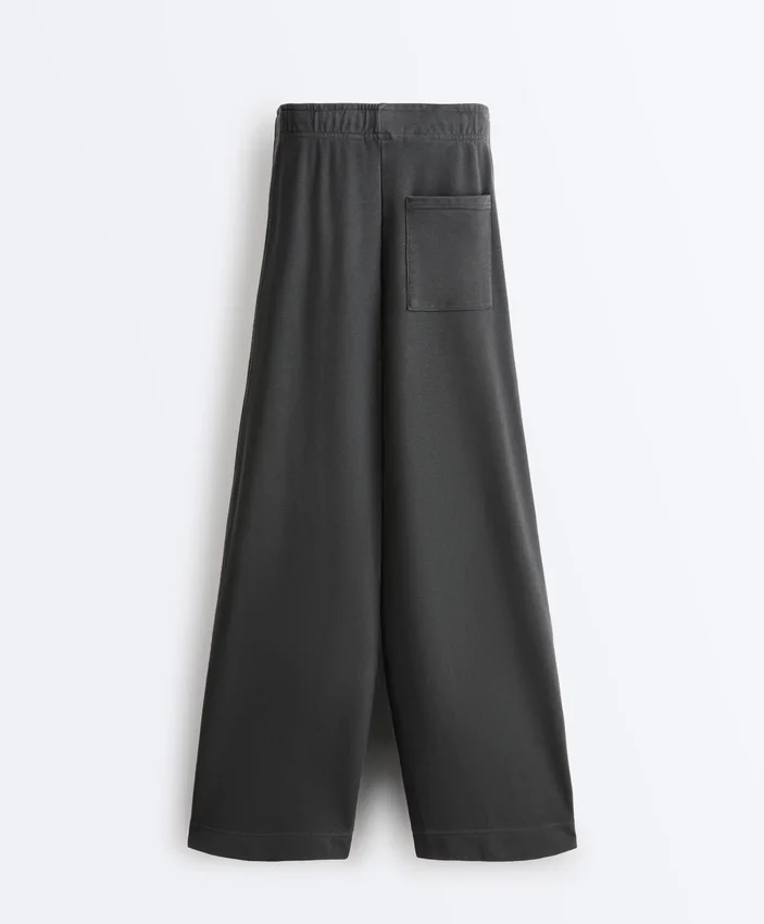 Pantaloni drepți din amestec de bumbac și fleece Pantaloni drepți din amestec de bumbac și fleece