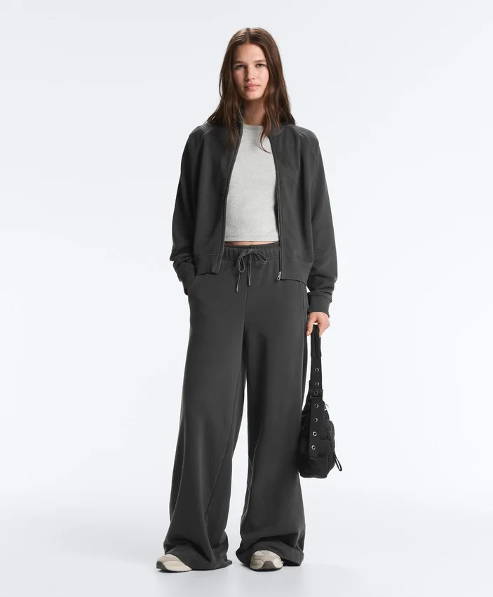 Pantaloni drepți din amestec de bumbac și fleece Pantaloni drepți din amestec de bumbac și fleece