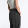 Pantaloni drepți din amestec de bumbac și fleece Pantaloni drepți din amestec de bumbac și fleece