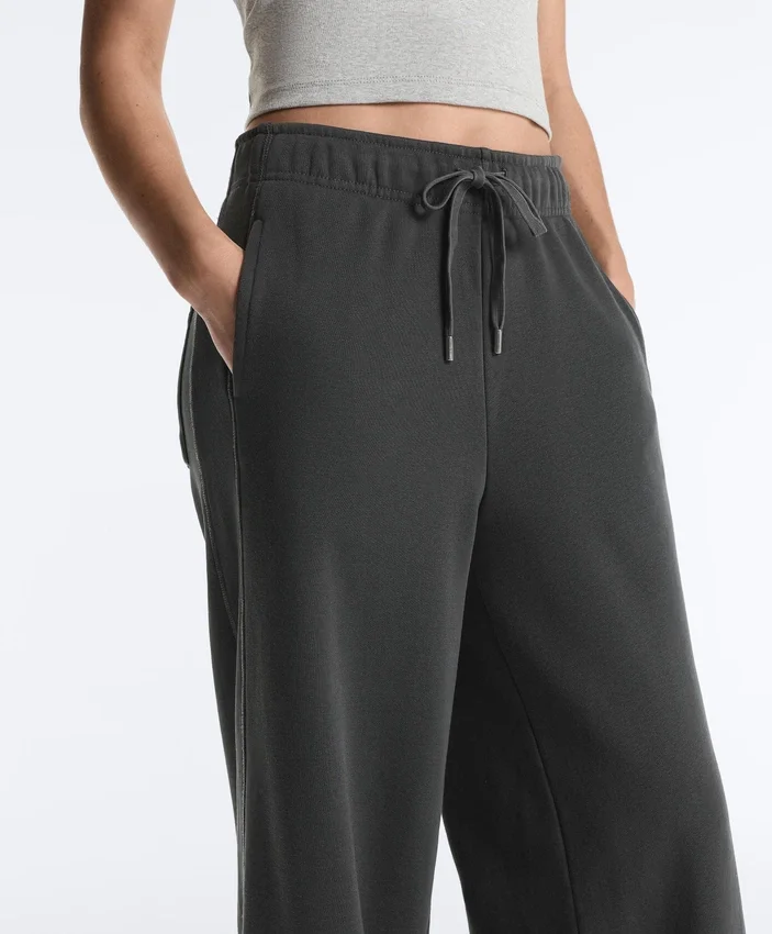 Pantaloni drepți din amestec de bumbac și fleece Pantaloni drepți din amestec de bumbac și fleece
