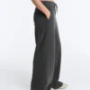Pantaloni drepți din amestec de bumbac și fleece Pantaloni drepți din amestec de bumbac și fleece