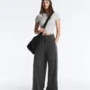 Pantaloni drepți din amestec de bumbac și fleece Pantaloni drepți din amestec de bumbac și fleece