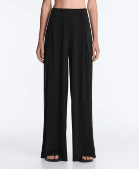 Pantaloni drepți din amestec de modal, cu pli lateral