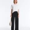 Pantaloni drepți din amestec de modal, cu pli lateral