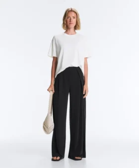 Pantaloni drepți din amestec de modal, cu pli lateral