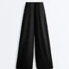 Pantaloni drepți din amestec de modal, cu pli lateral