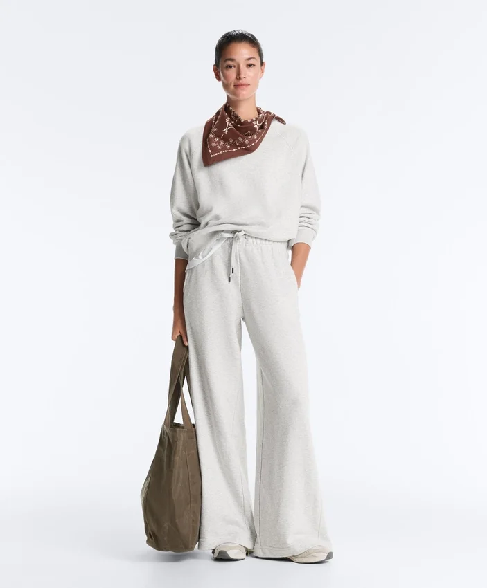 Pantaloni drepți din bumbac melanj Pantaloni drepți din bumbac melanj