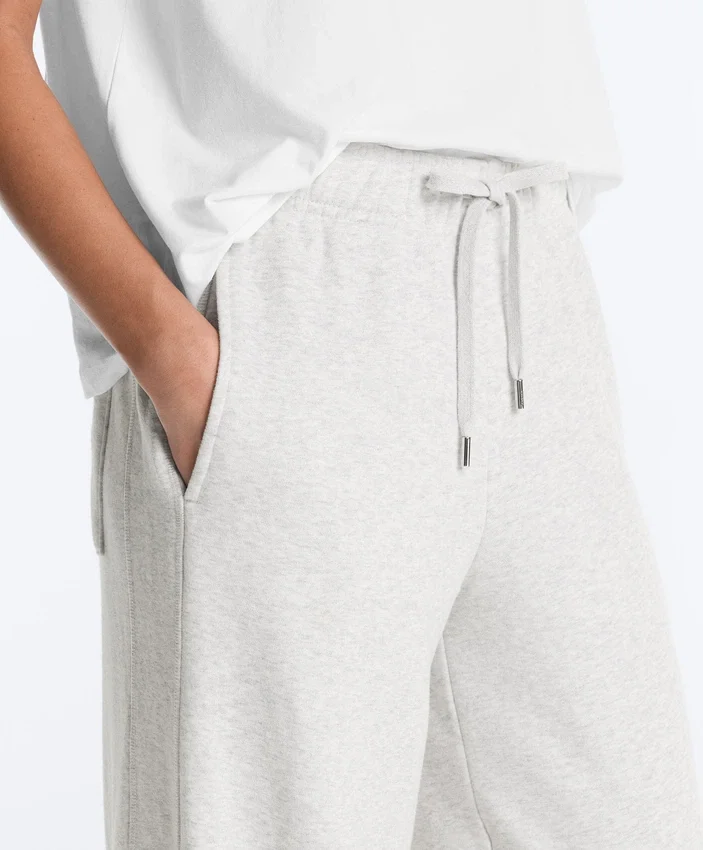 Pantaloni drepți din bumbac melanj Pantaloni drepți din bumbac melanj