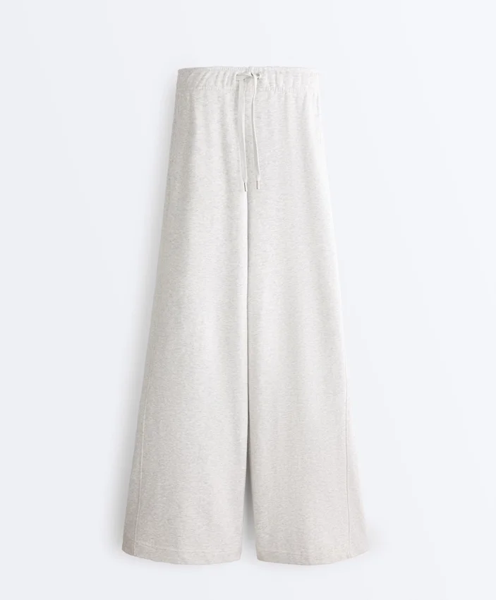 Pantaloni drepți din bumbac melanj Pantaloni drepți din bumbac melanj