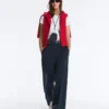 Pantaloni drepți din piqué cu bătături din bumbac și contrast Pantaloni drepți din piqué cu bătături din bumbac și contrast