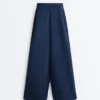Pantaloni drepți din sargă cu bandă laterală Pantaloni drepți din sargă cu bandă laterală