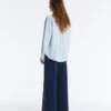 Pantaloni drepți din sargă cu bandă laterală Pantaloni drepți din sargă cu bandă laterală