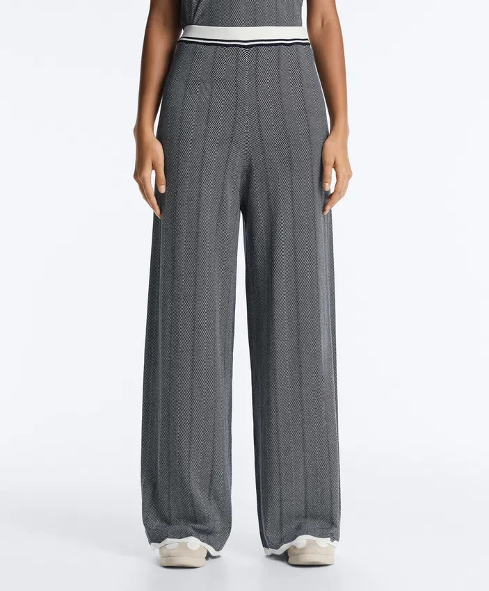 Pantaloni drepți din tricot cu model în zig-zag Pantaloni drepți din tricot cu model în zig-zag