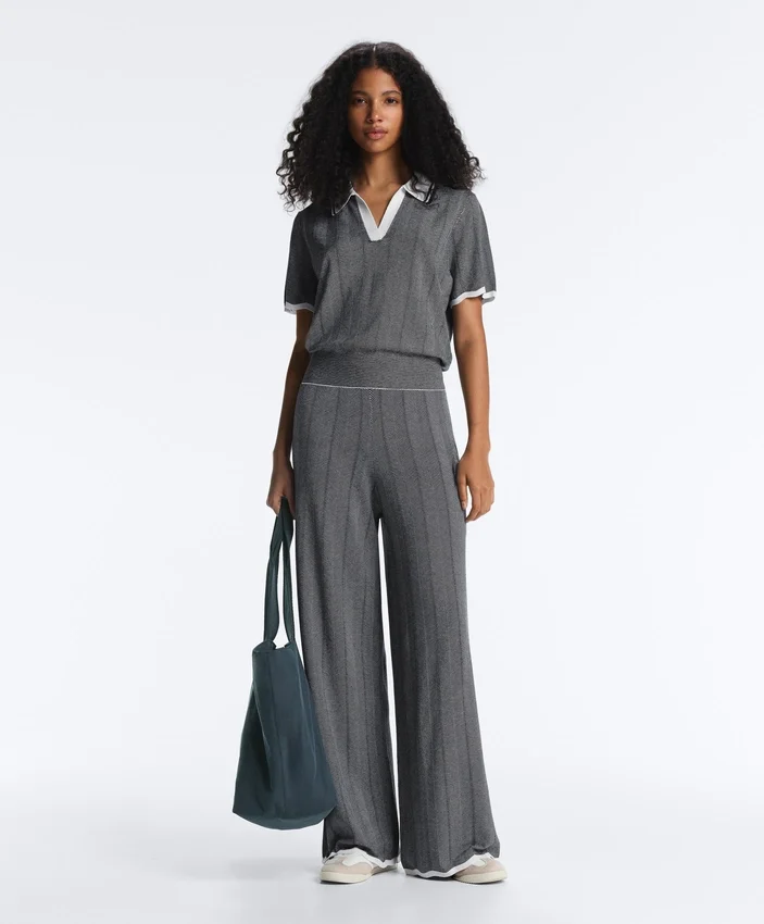 Pantaloni drepți din tricot cu model în zig-zag Pantaloni drepți din tricot cu model în zig-zag